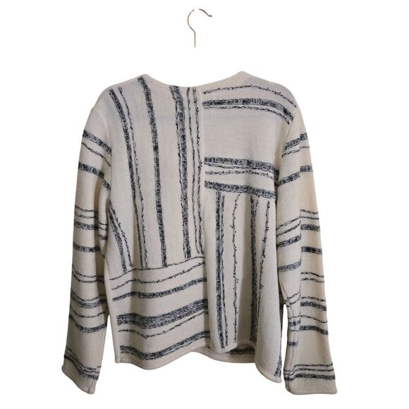 Susan Bristol Vintage Wool Unique Knit Black Cream Sweater Jacket Size XL - Picture 2 of 6